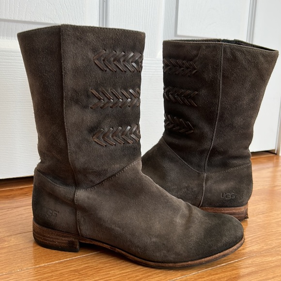 UGG 3182 Cailyn Chevron Grey Suede Distressed Boots sz 7.5 - Picture 4 of 13